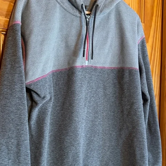 Prana Smith Hoodie Gray Fleece Quarter-Zip Pullover with Pink Trim - Picture 4 of 6